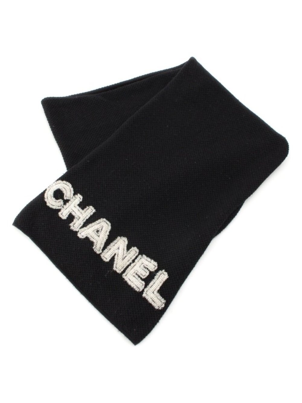 Chanel 20A Cashmere Logo Scarf Black White